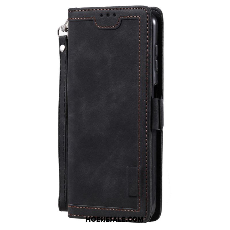 Flip Case Leren Samsung Galaxy S25 Plus 5g Vintage Suède-effect Met Bandje