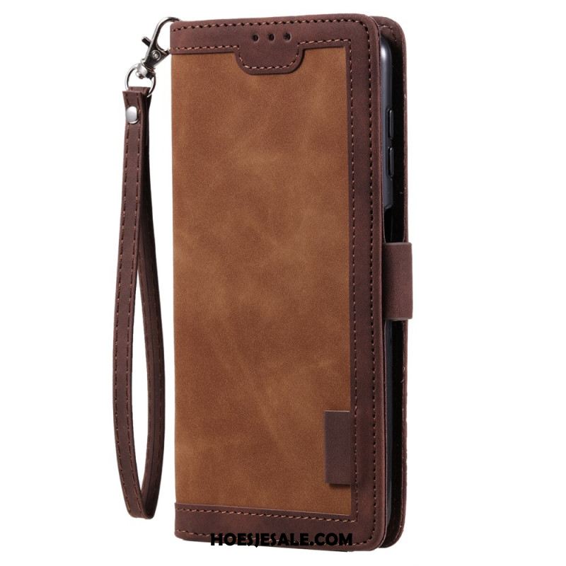 Flip Case Leren Samsung Galaxy S25 Plus 5g Vintage Suède-effect Met Bandje
