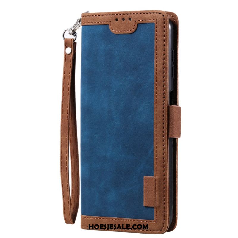 Flip Case Leren Samsung Galaxy S25 Plus 5g Vintage Suède-effect Met Bandje
