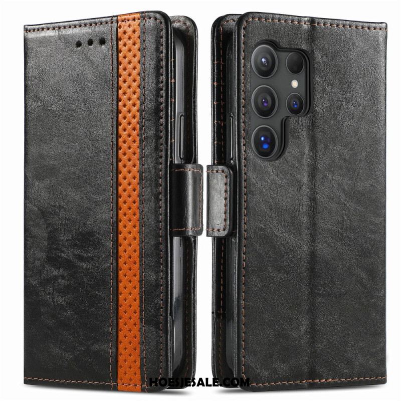 Flip Case Leren Samsung Galaxy S25 Ultra 5g Tweekleurige Rfid-blokkerende Portemonnee