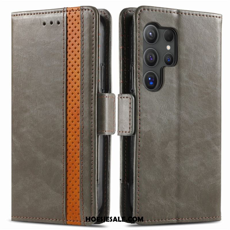 Flip Case Leren Samsung Galaxy S25 Ultra 5g Tweekleurige Rfid-blokkerende Portemonnee