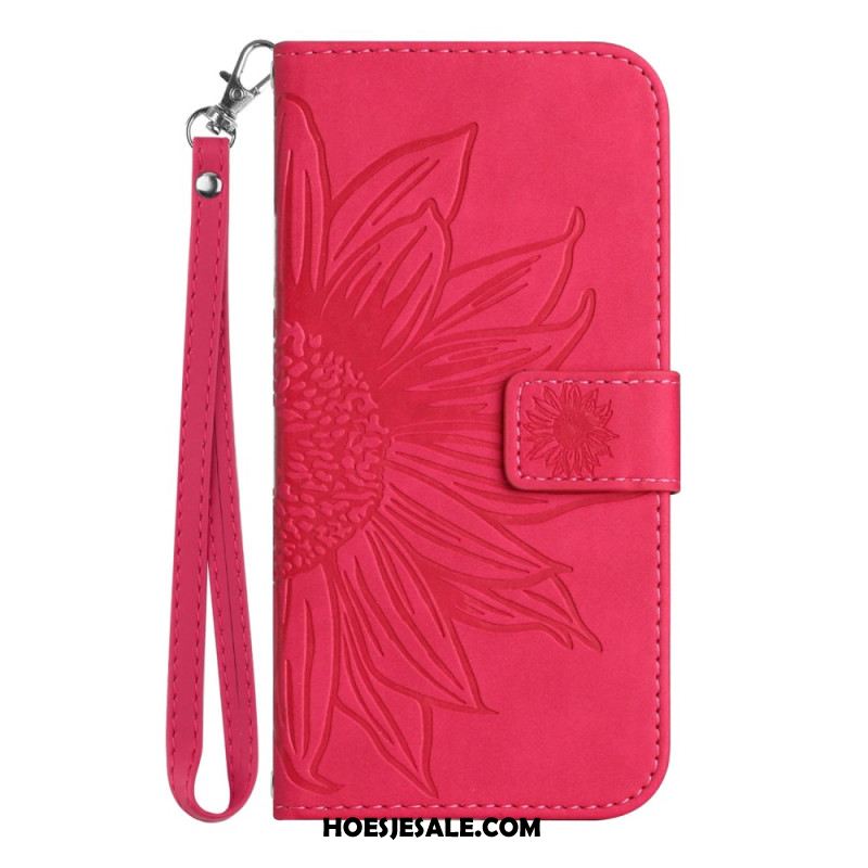 Flip Case Leren Samsung Galaxy S26 Bandje Met Zonnebloemprint