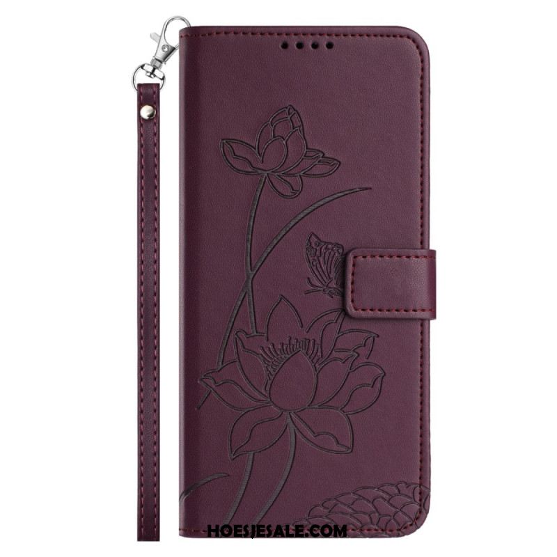 Flip Case Leren Samsung Galaxy S26 Lotuspatroon Met Bandje