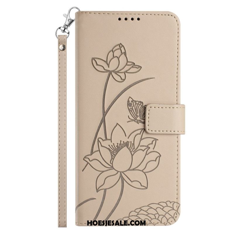 Flip Case Leren Samsung Galaxy S26 Plus Lotuspatroon Met Bandje