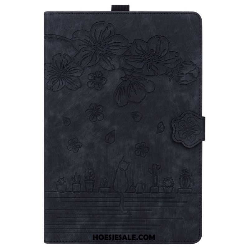 Flip Case Leren Samsung Galaxy Tab S11 Ultra Kattenscène Met Suède-effect