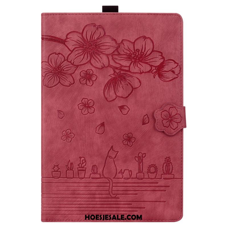 Flip Case Leren Samsung Galaxy Tab S11 Ultra Kattenscène Met Suède-effect