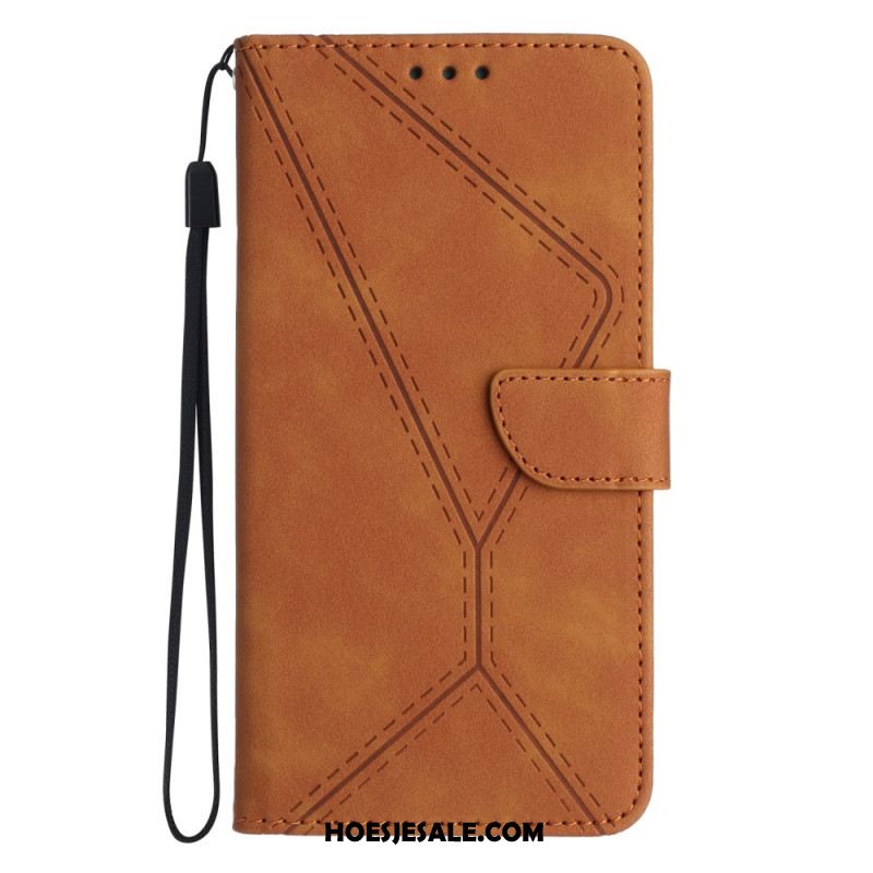 Flip Case Leren Xiaomi Redmi Note 13 4g Stippellijnen En Riemlijnen