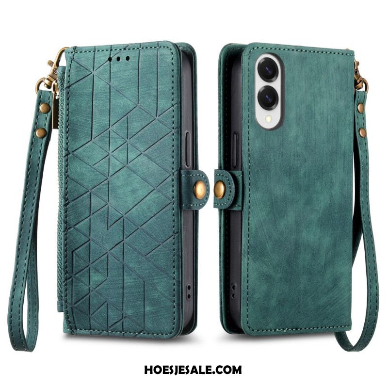 Flip Case Leren Xiaomi Redmi Note 14 4g Geometrische Lijnen Met Bandje