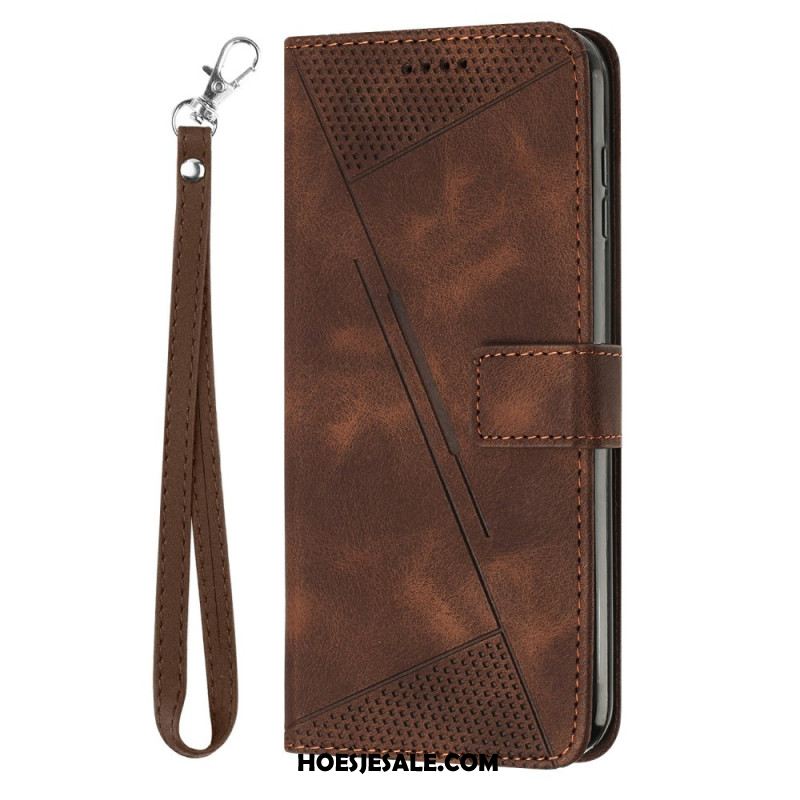 Flip Case Leren Xiaomi Redmi Note 14 4g Geometrische Lijnen Met Bandje