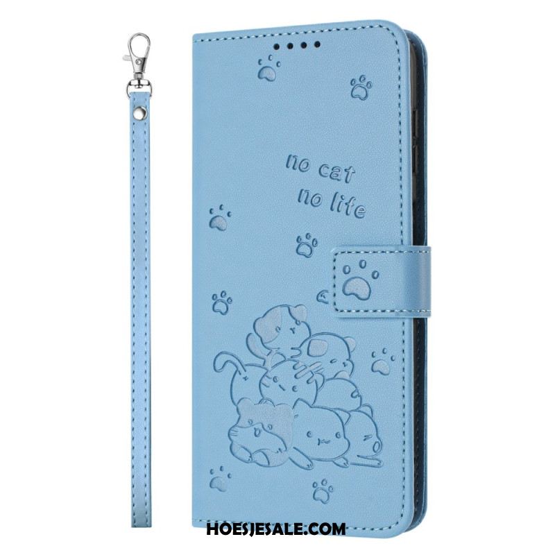 Flip Case Leren Xiaomi Redmi Note 14 4g Kleine Katjes Met Bandje