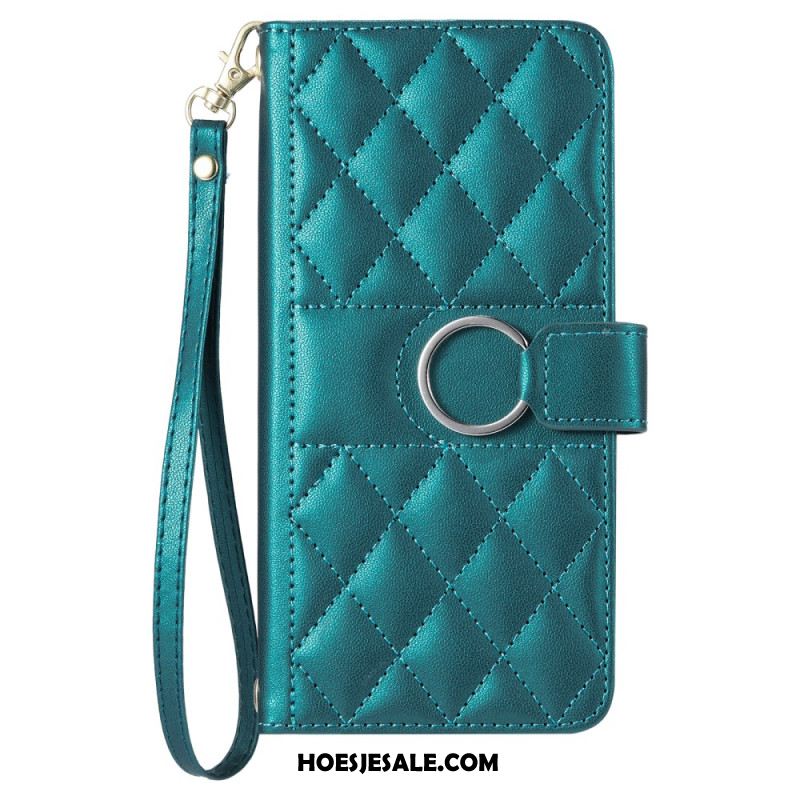 Flip Case Leren Xiaomi Redmi Note 14 5g Gewatteerd Met Bandje En Schouderband