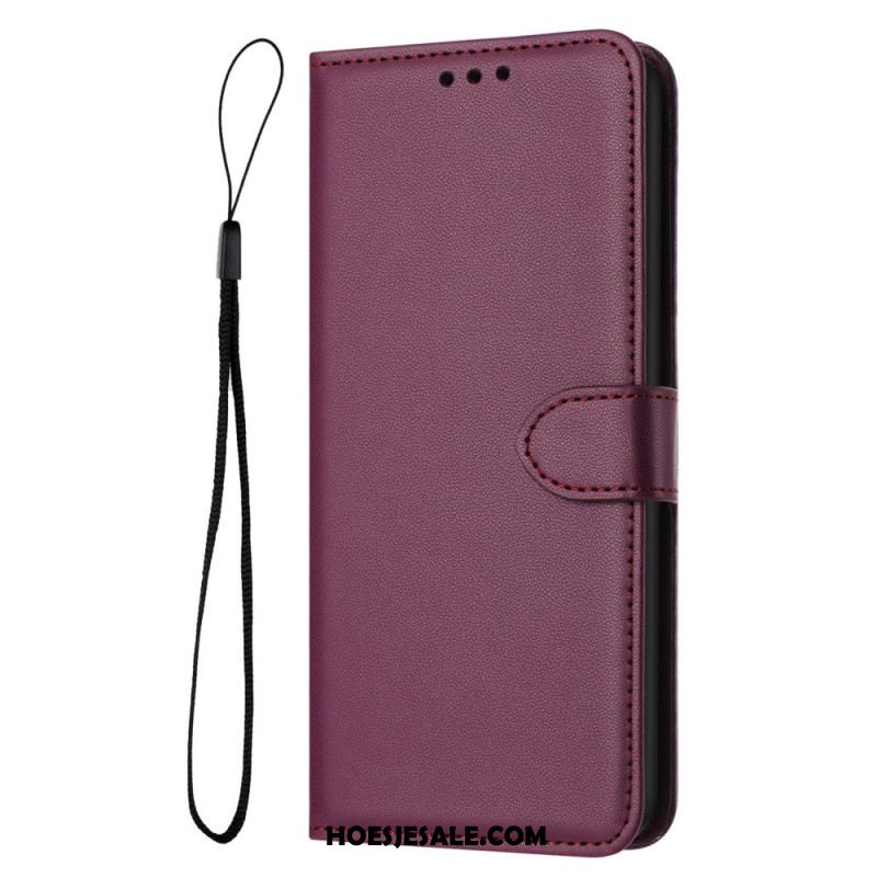 Flip Case Leren Xiaomi Redmi Note 14 5g Klassiek Kunstleer Met Bandje