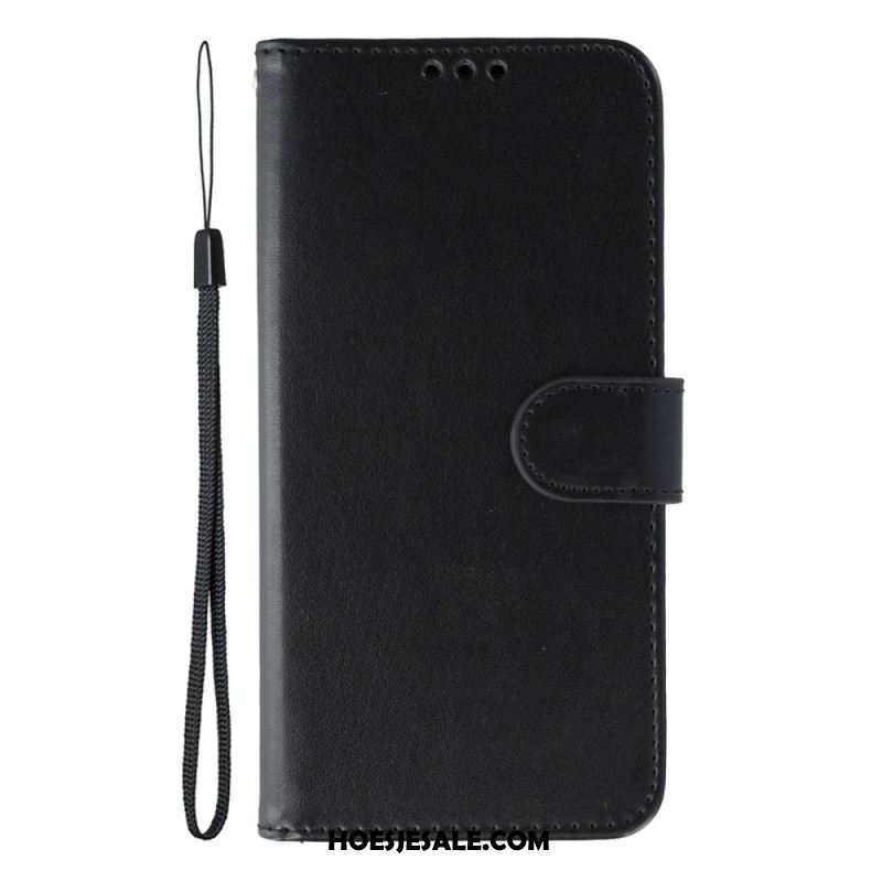 Flip Case Leren Xiaomi Redmi Note 14 5g Monochroom Lederlook Bandje