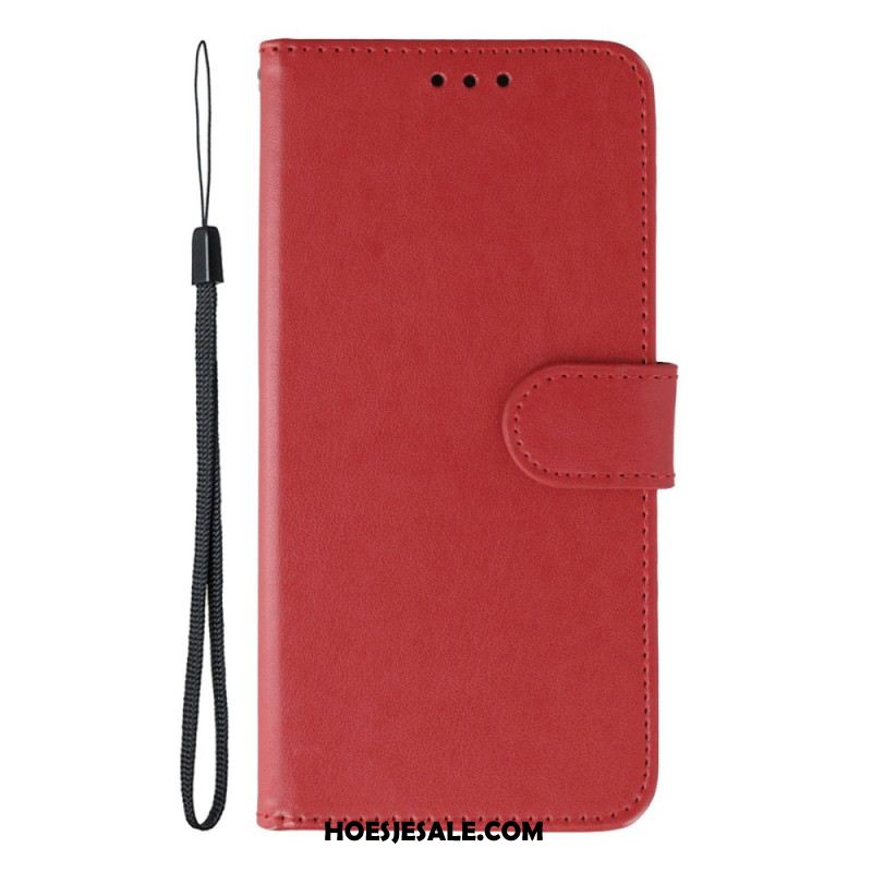 Flip Case Leren Xiaomi Redmi Note 14 5g Monochroom Lederlook Bandje