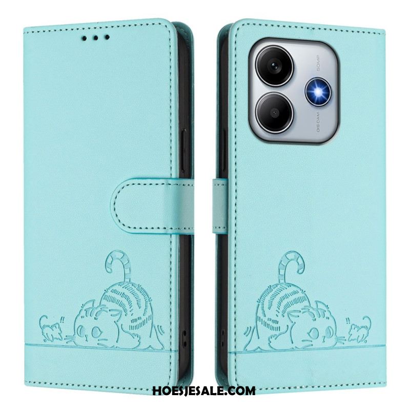 Flip Case Leren Xiaomi Redmi Note 14 5g Rfid-beschermende Kat Scène