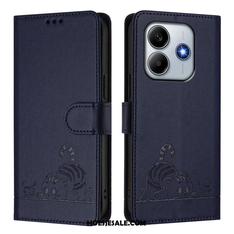 Flip Case Leren Xiaomi Redmi Note 14 5g Rfid-beschermende Kat Scène