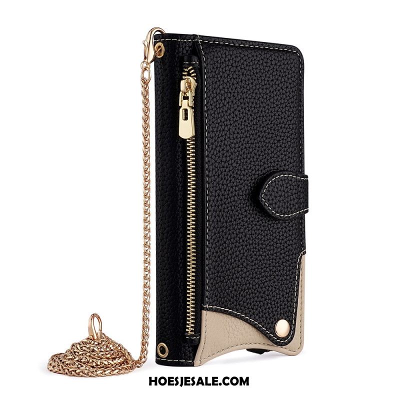 Flip Case Leren Xiaomi Redmi Note 14 Pro 4g Tweekleurige Portemonnee Met Ketting