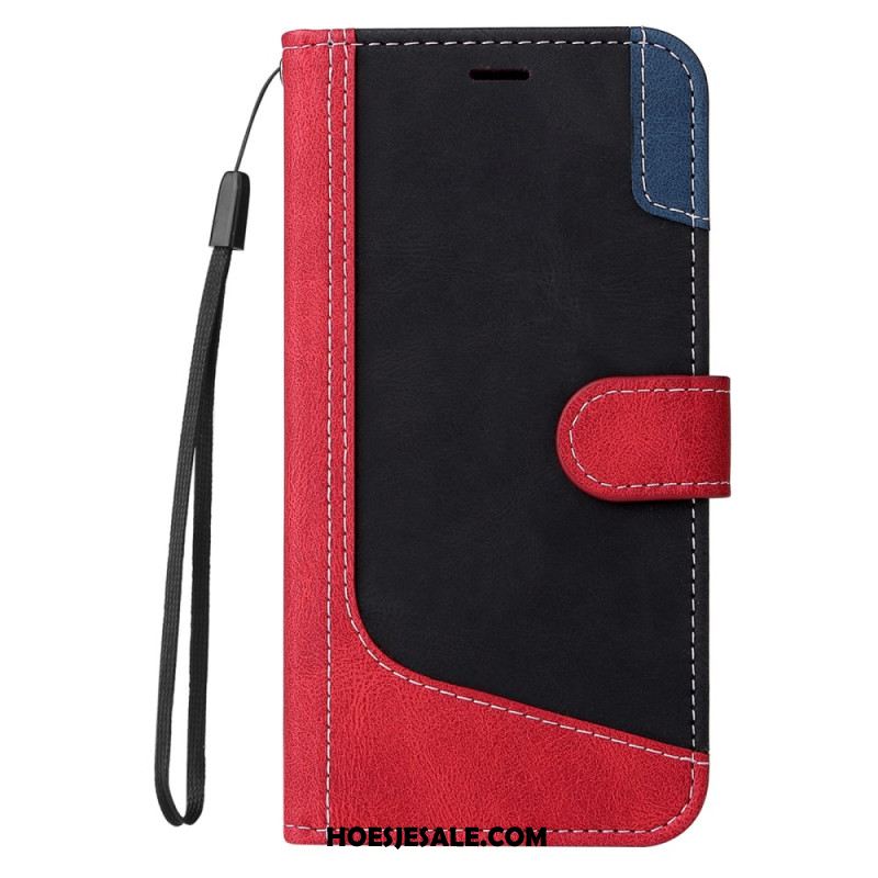 Flip Case Leren Xiaomi Redmi Note 14 Pro 5g Driekleurig Bandje