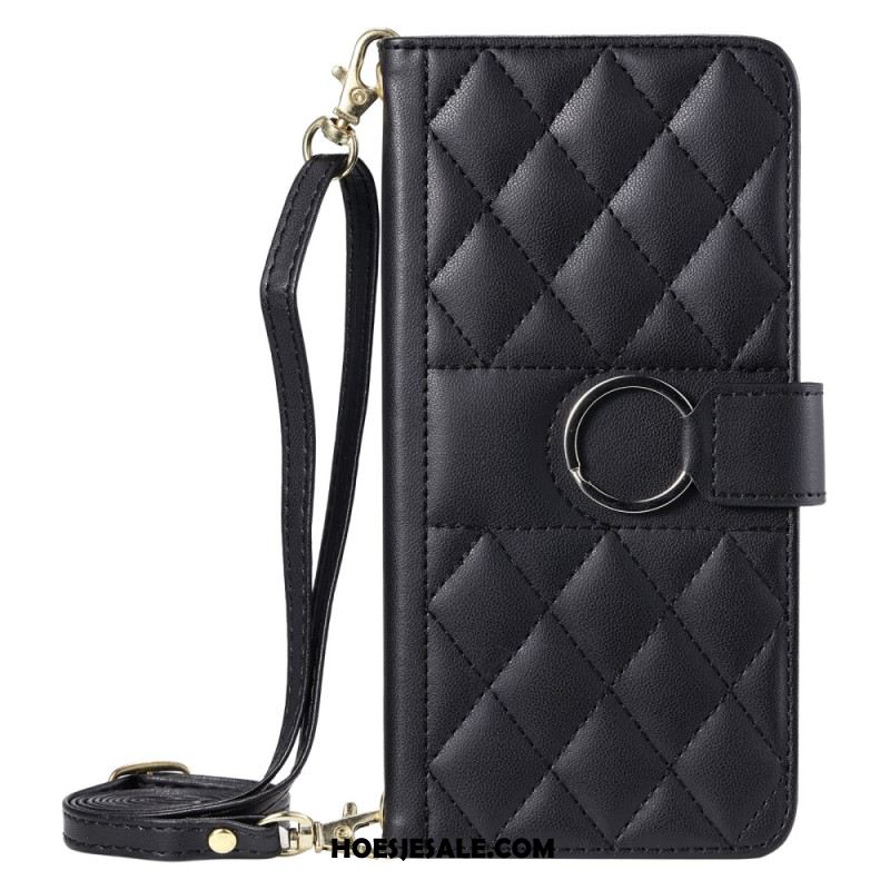 Flip Case Leren Xiaomi Redmi Note 14 Pro Plus 5g Gewatteerd Met Bandje En Schouderband