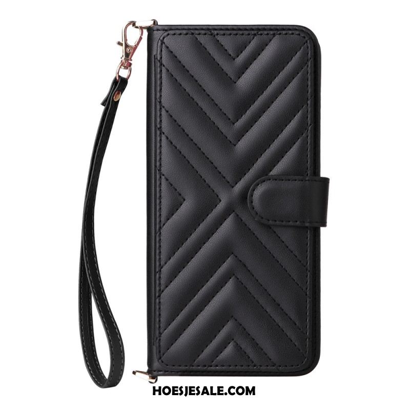 Flip Case Leren Xiaomi Redmi Note 15 5g Gewatteerd Met Schouderbandje En Bandje