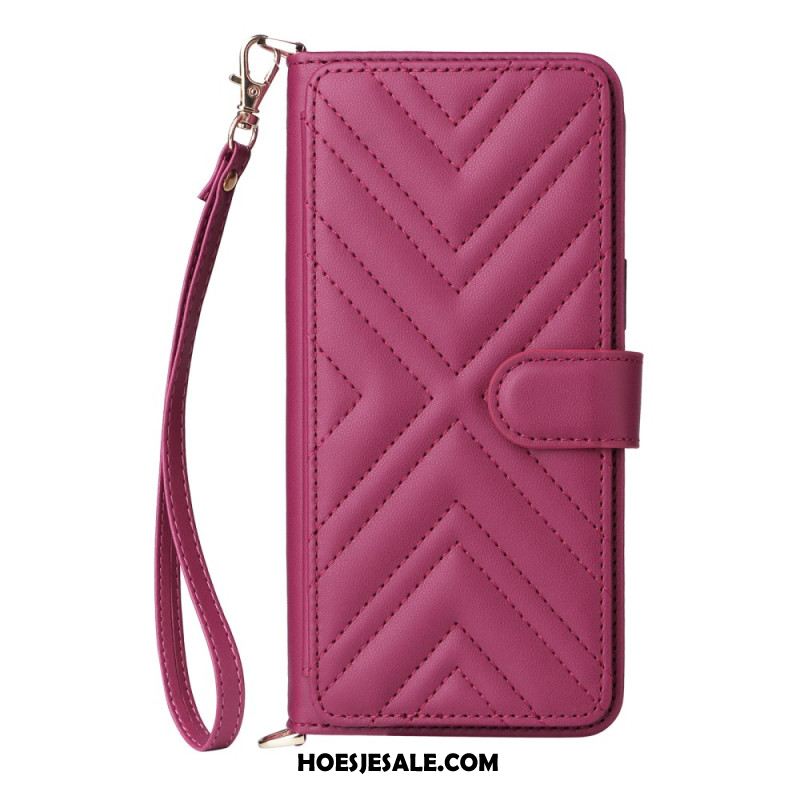 Flip Case Leren Xiaomi Redmi Note 15 5g Gewatteerd Met Schouderbandje En Bandje