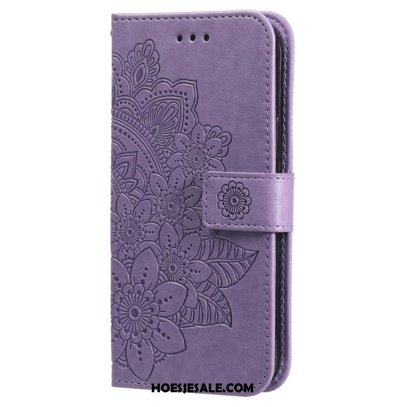 Flip Case Leren iPhone 16 Mandalaprint Met Riempje