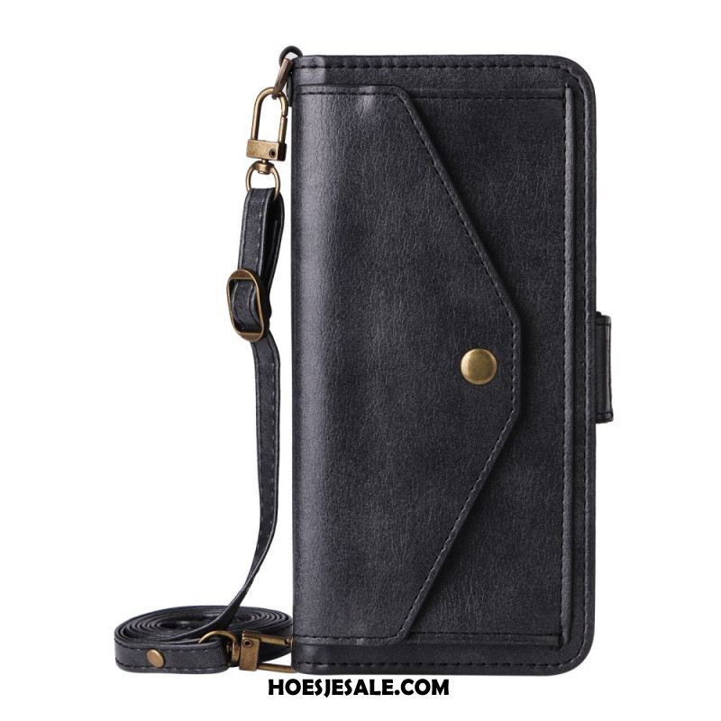 Flip Case Leren iPhone 17 Pro Retro Portemonnee Met Schouderband