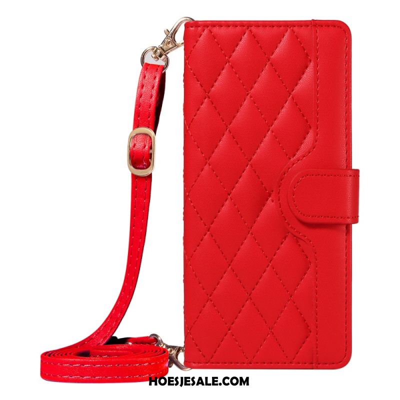 Flip Case Leren iPhone Air Gewatteerd Met Riempje En Schouderriem