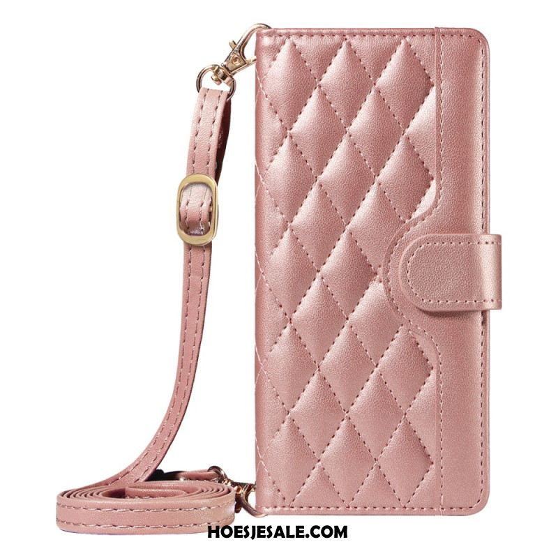 Flip Case Leren iPhone Air Gewatteerd Met Riempje En Schouderriem