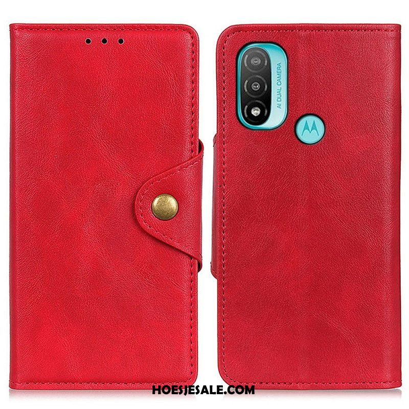 Flip Case voor Moto E40 / E30 / E20 Vintage Kunstleer En Knop