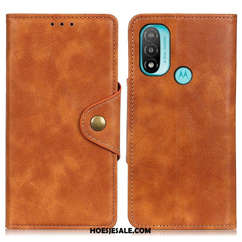 Flip Case voor Moto E40 / E30 / E20 Vintage Kunstleer En Knop