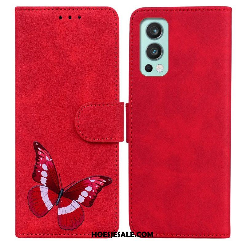 Flip Case voor OnePlus Nord 2 5G Huid-aanraking Vlinder