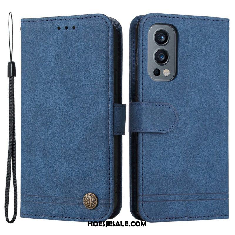 Flip Case voor OnePlus Nord 2 5G Klinknagel En Riem Van Imitatieleer