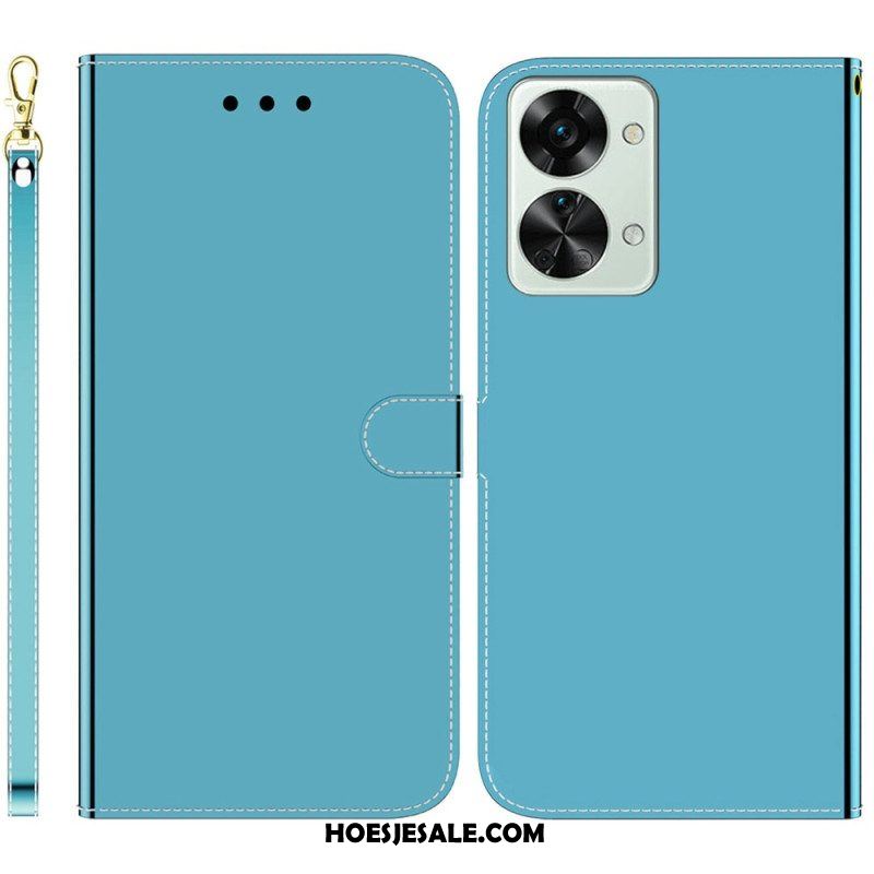 Flip Case voor OnePlus Nord 2T 5G Spiegeleffect Van Imitatieleer