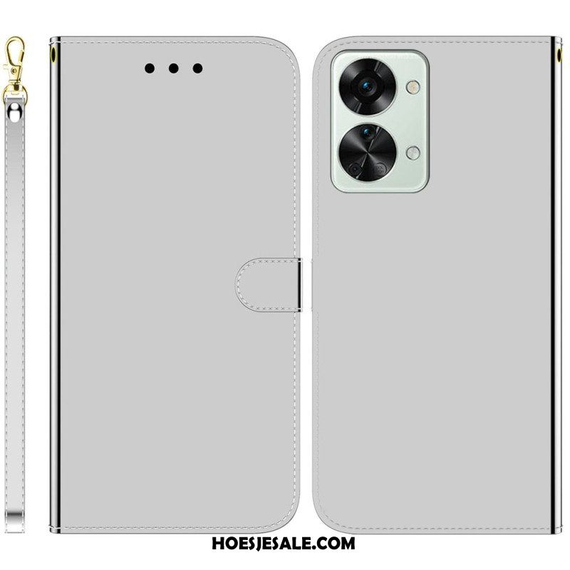 Flip Case voor OnePlus Nord 2T 5G Spiegeleffect Van Imitatieleer