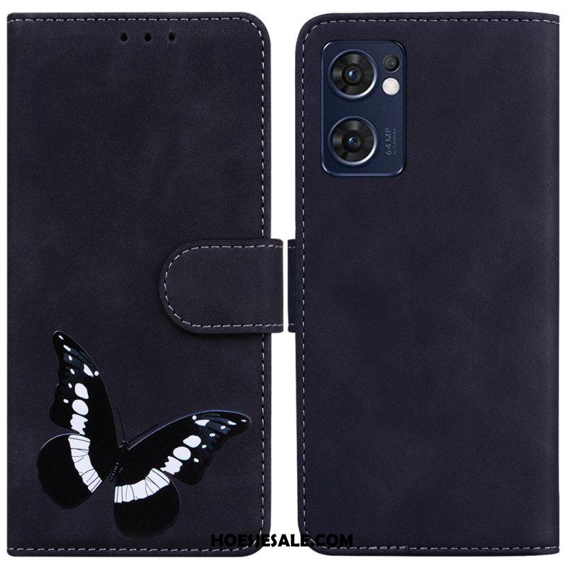 Flip Case voor Oppo Find X5 Lite Huid-aanraking Vlinder