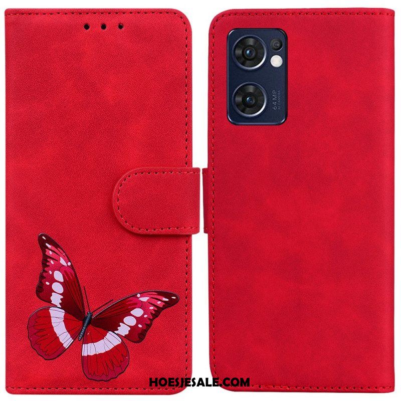 Flip Case voor Oppo Find X5 Lite Huid-aanraking Vlinder