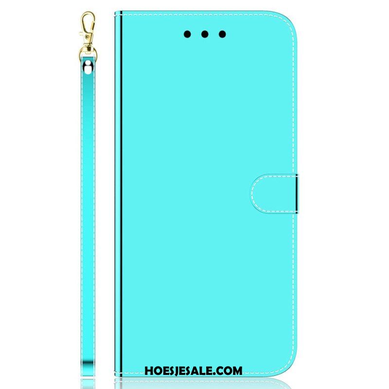 Flip Case voor Oppo Reno 8 Pro Spiegel En Lanyard
