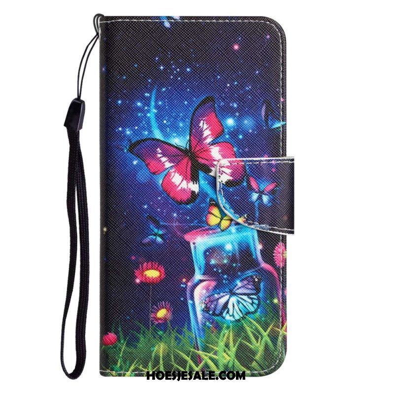 Flip Case voor Samsung Galaxy A53 5G Met Ketting Fairy Vlinders Met Lanyard