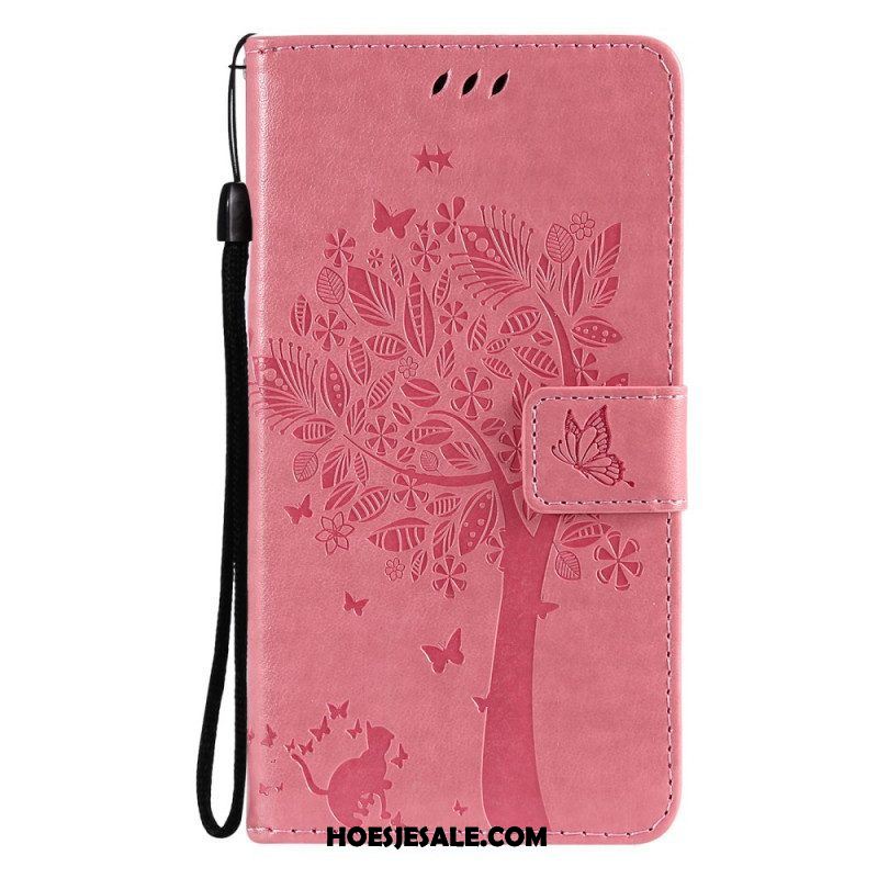 Flip Case voor Samsung Galaxy M12 / A12 Met Ketting Boom En Strappy Cat