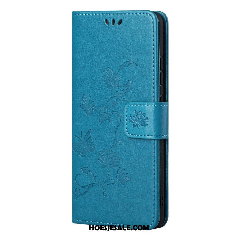 Flip Case voor Samsung Galaxy M52 5G Met Ketting Vlinders En Bloemen Riem