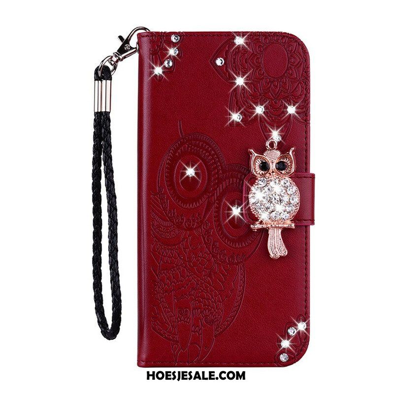 Flip Case voor Samsung Galaxy S21 FE Uil Mandala En Charme