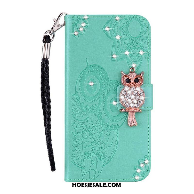 Flip Case voor Samsung Galaxy S21 FE Uil Mandala En Charme