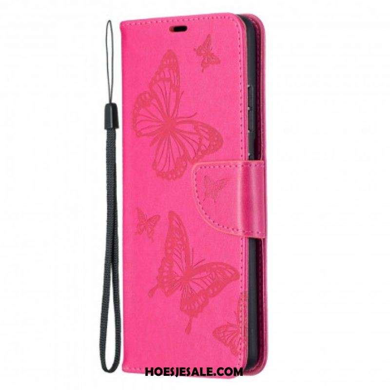 Flip Case voor Samsung Galaxy S21 Ultra 5G Vlinders Tijdens De Vlucht Met Lanyard