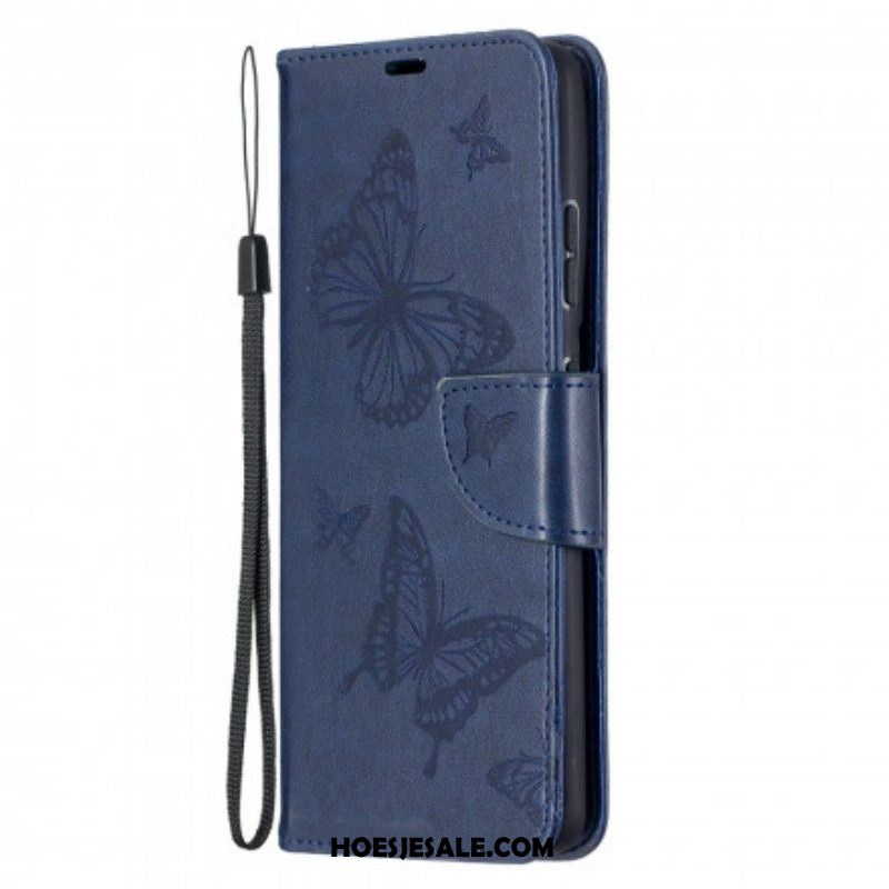 Flip Case voor Samsung Galaxy S21 Ultra 5G Vlinders Tijdens De Vlucht Met Lanyard