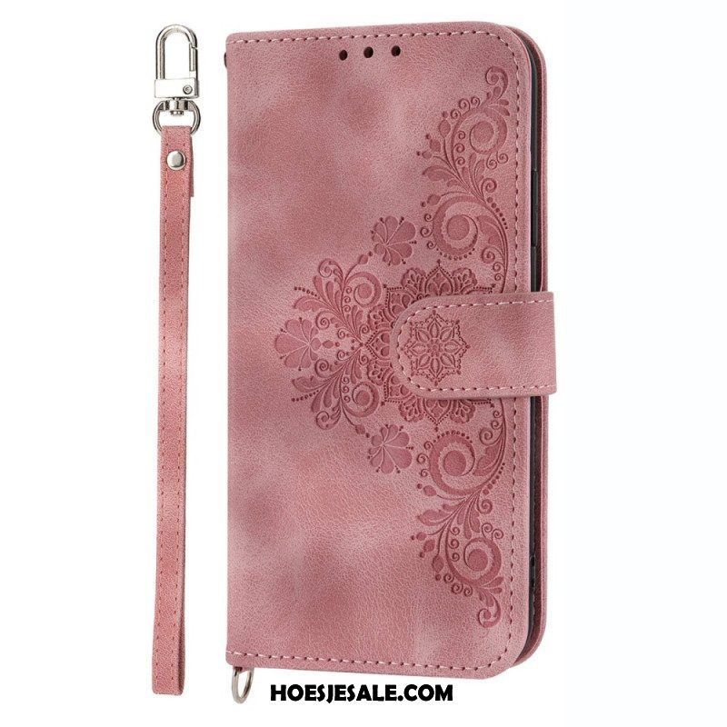 Flip Case voor Samsung Galaxy S23 5G Met Ketting Kanten Mandala Met Bandjes