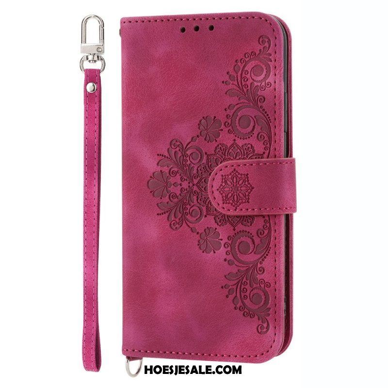 Flip Case voor Samsung Galaxy S23 5G Met Ketting Kanten Mandala Met Bandjes