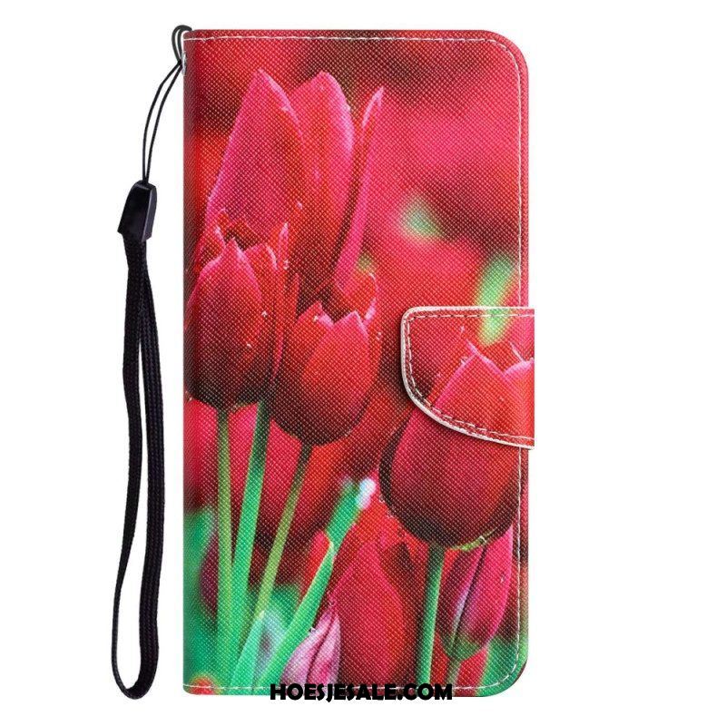 Flip Case voor Samsung Galaxy S23 Ultra 5G Met Ketting Alleen Bandbloemen