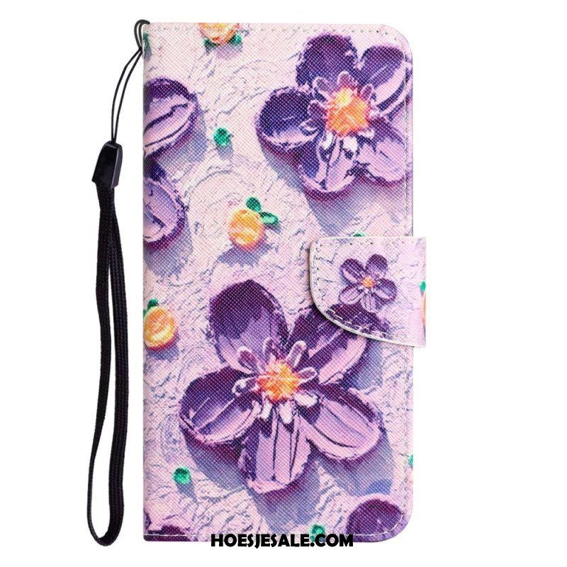 Flip Case voor Samsung Galaxy S23 Ultra 5G Met Ketting Alleen Bandbloemen