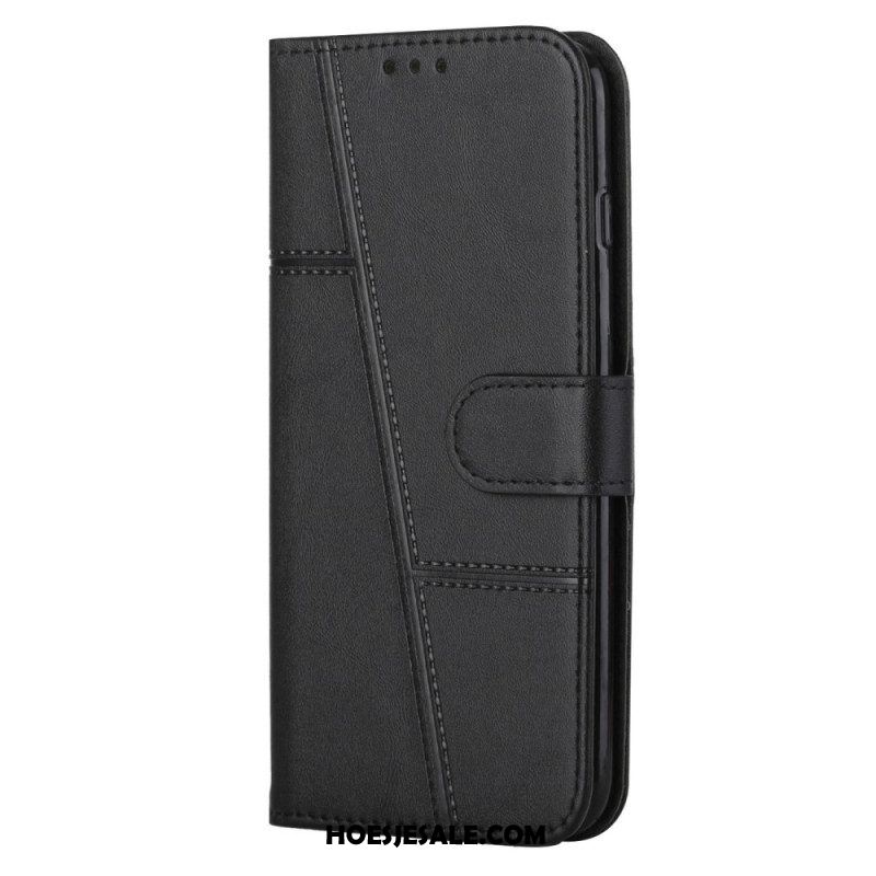 Flip Case voor Sony Xperia 10 IV Geometrische Lederen Stijl Met Riem